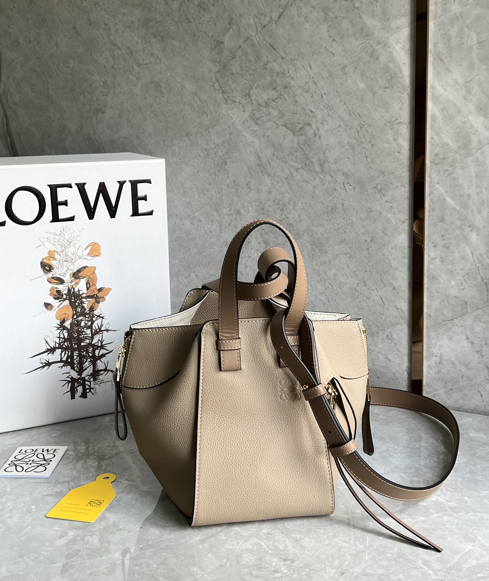 Loewe Compact Hammock Bag in Soft Grained Calfskin Khaki